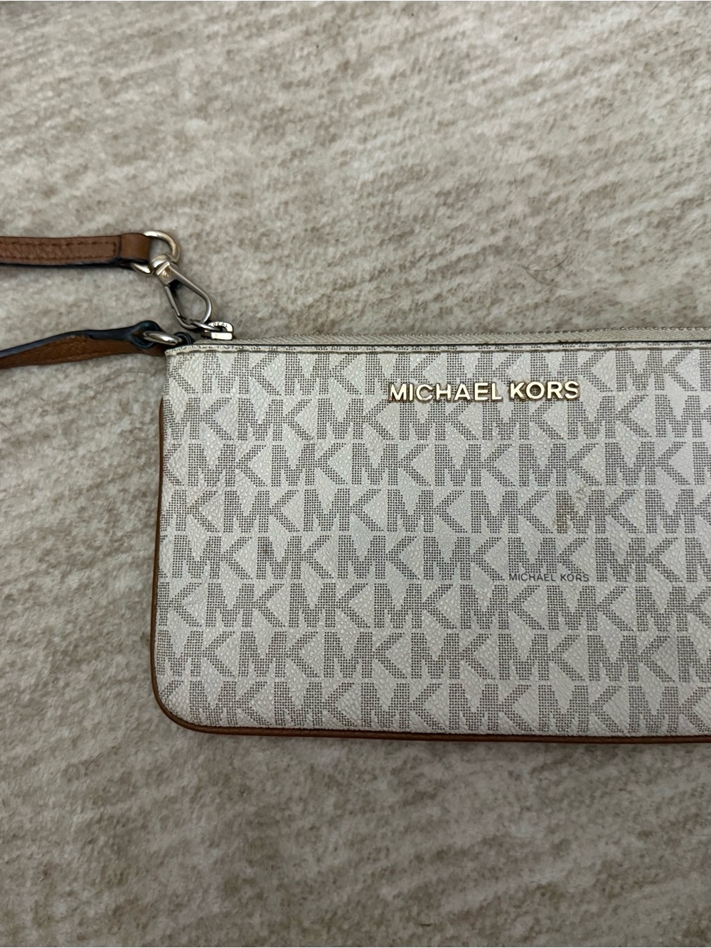 Michael Kors Cream and Tan Logo Wristlet